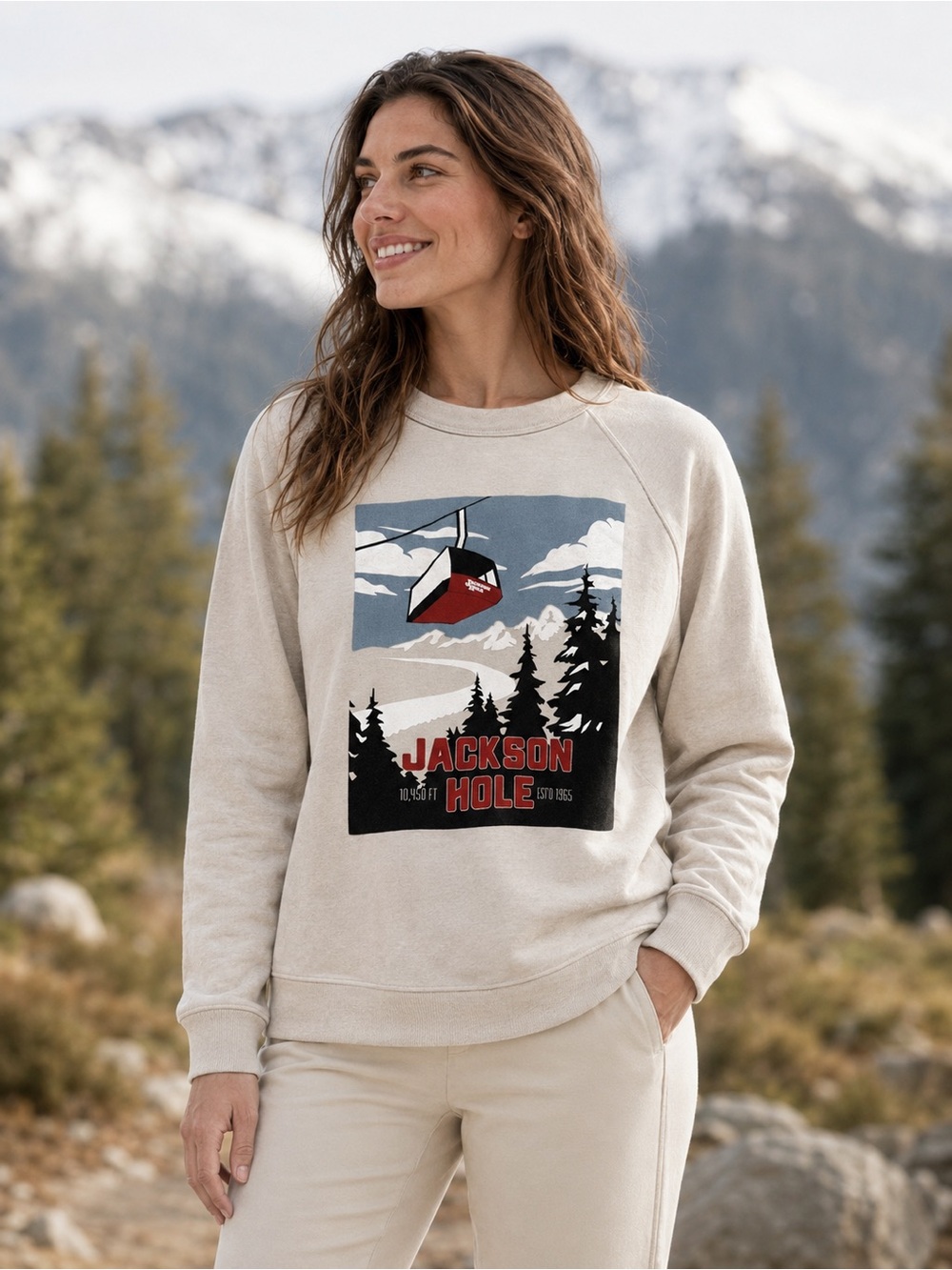 Jackson Hole Wyoming Graphic Sweatshirt  Ski Mountain Gondola Pullover